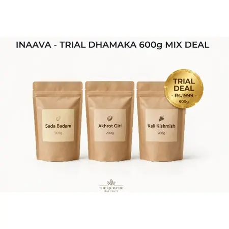Dhamaka 600g Mix - 3 Premium Items - Akhrot Giri 200g + Kali Kishmish 200g + Sada Badam 200g - Rs.1999 - Best for First Time Customers